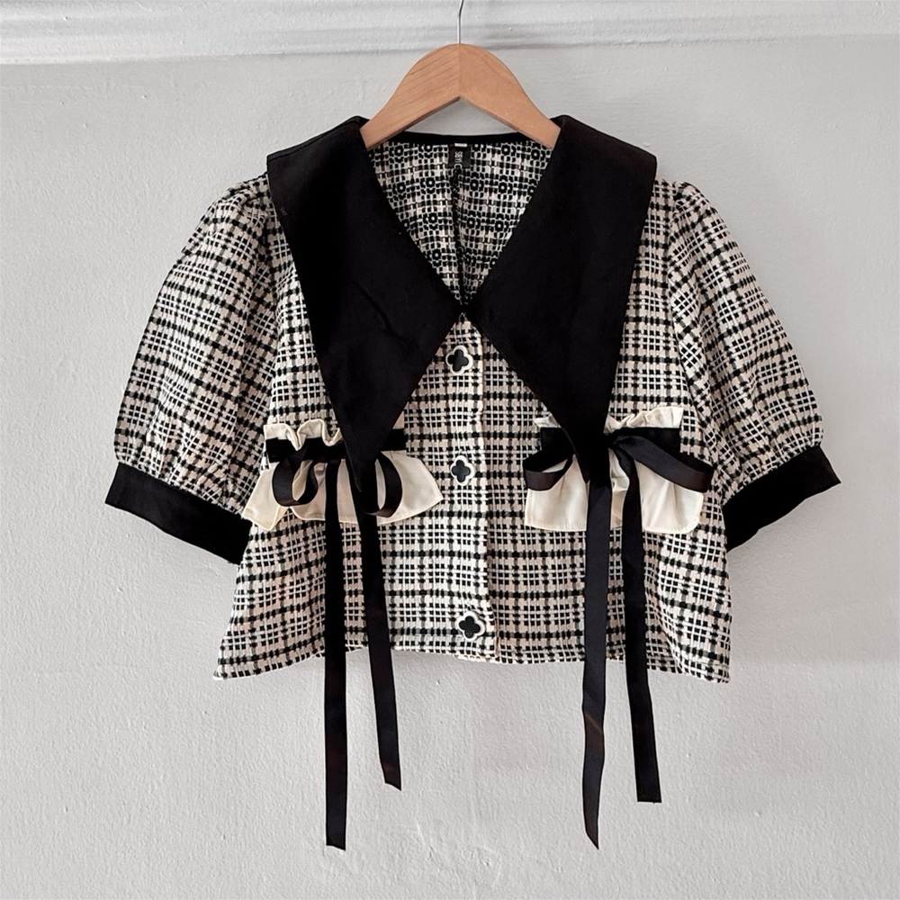 puff sleeve plaid top
